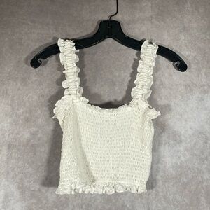 SHEIN | White Smocked Ruffle Crop Top | Size Small